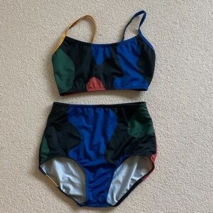Minnow Colorblock Two-Piece Swim Set in Blue/Green (Chance)